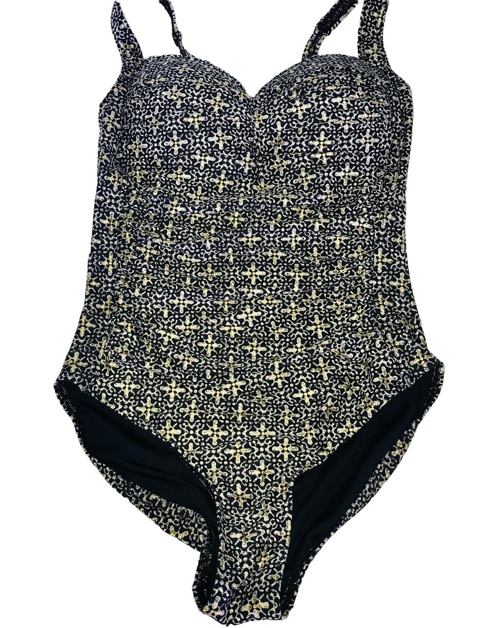 NIPTUCK Swim Muilti Fit Cup Black White Gold Slimming Shaping One Piece Sz 4